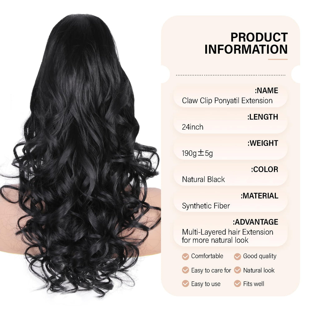 ZQIAN BEAUTY 24inch ponytail extension clip-top for quick hairstyle change.