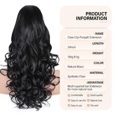 ZQIAN BEAUTY 24inch ponytail extension clip-top for quick hairstyle change.