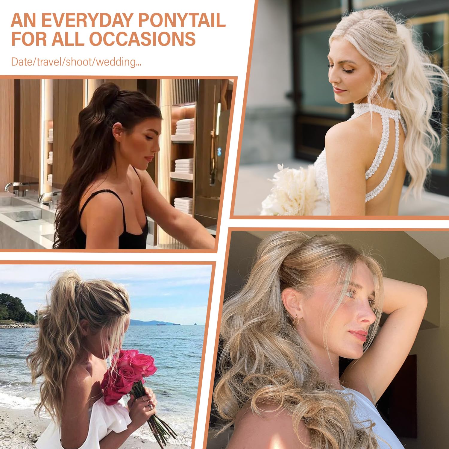 ZQIAN BEAUTY 24inch ponytail extension close-up shows heat-resistant synthetic fibers.