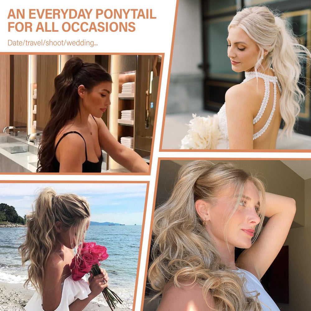 ZQIAN BEAUTY 24inch ponytail extension close-up shows heat-resistant synthetic fibers.