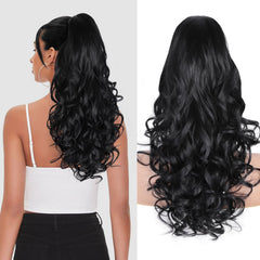 ZQIAN BEAUTY 24inch black ponytail extension front view adds instant volume and length.