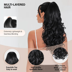 ZQIAN BEAUTY black ponytail extension side view shows soft, natural-looking waves.