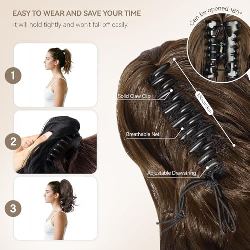 ZQIAN BEAUTY clip-in-pony-tail-extension closeup shows the smooth, heat-resistant fibers.