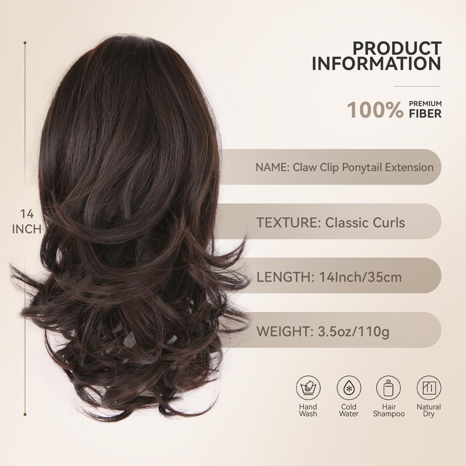 ZQIAN BEAUTY 14-inch curly ponytail in brown demonstrates instant volume and bounce.