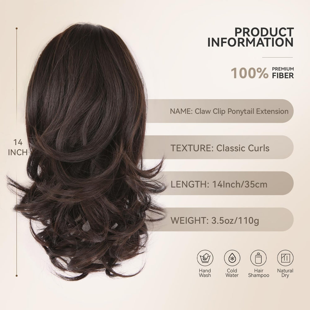 ZQIAN BEAUTY 14-inch curly ponytail in brown demonstrates instant volume and bounce.
