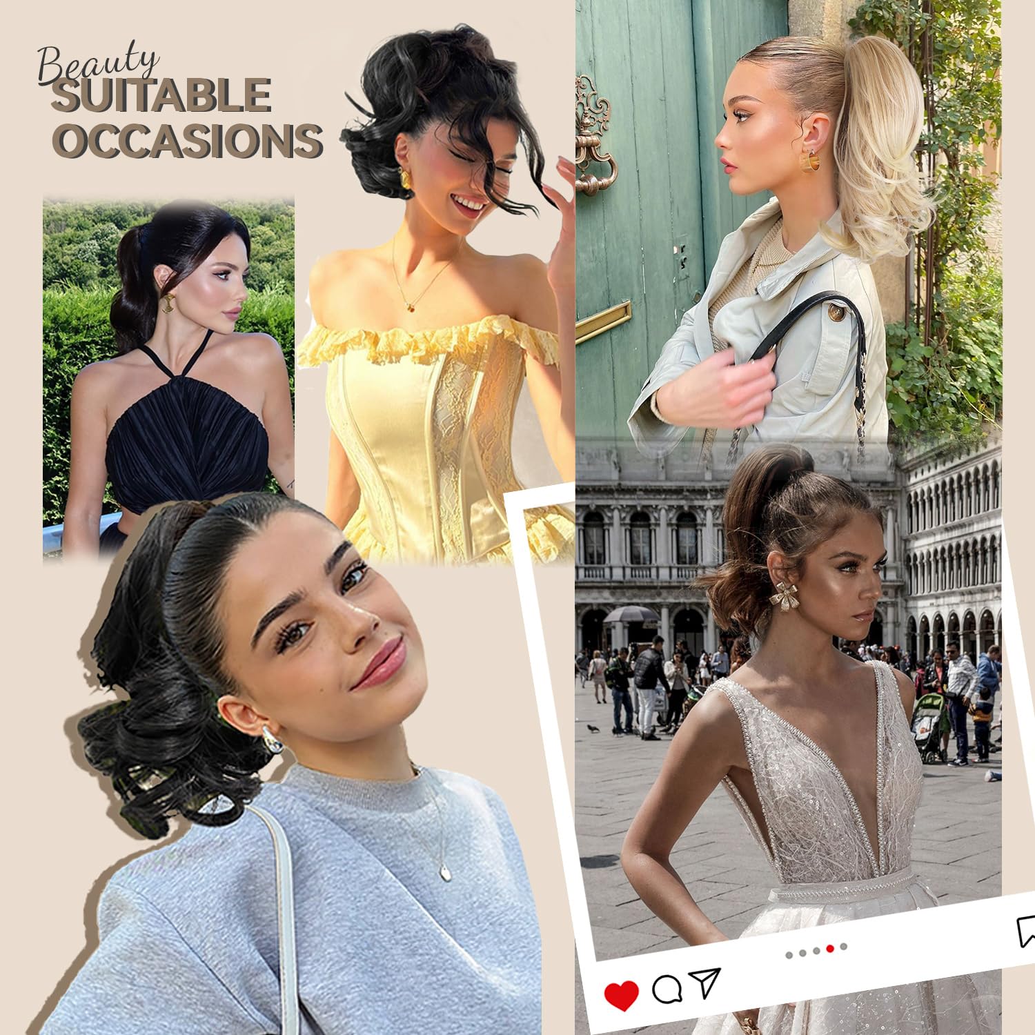 ZQIAN BEAUTY clip-in ponytail application shown for quick styling.
