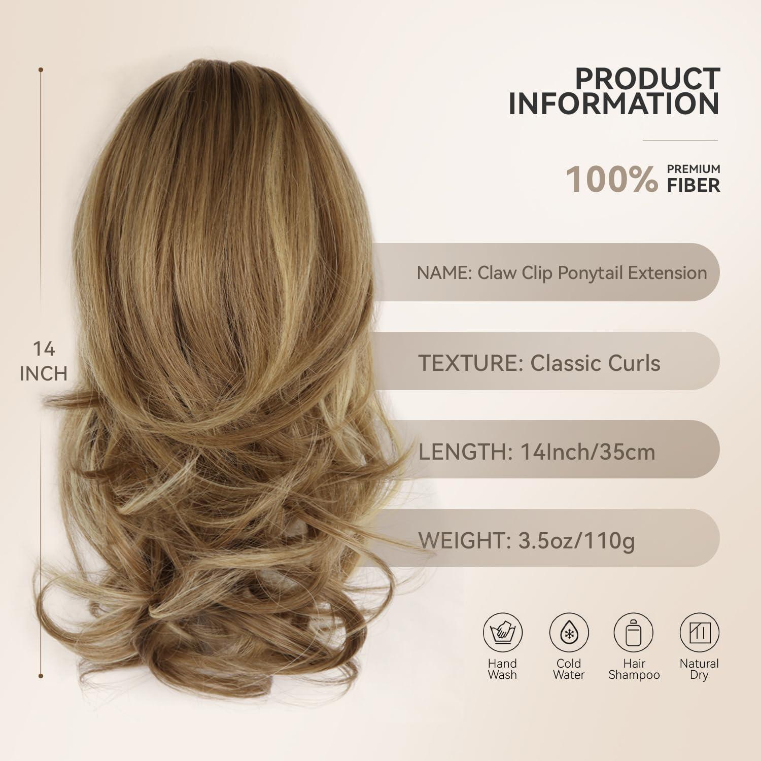 ZQIAN BEAUTY clip-on pony-tail closeup shows secure claw clip for quick wear.