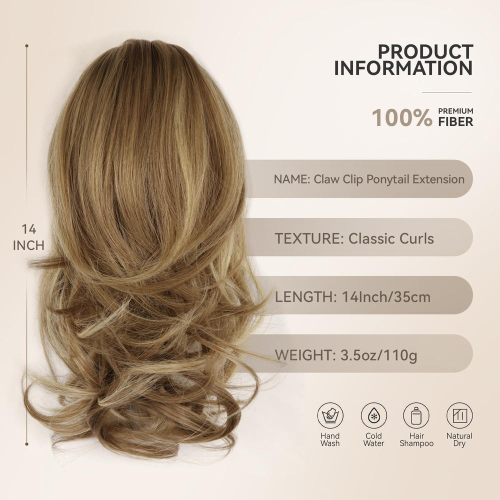 ZQIAN BEAUTY clip-on pony-tail closeup shows secure claw clip for quick wear.