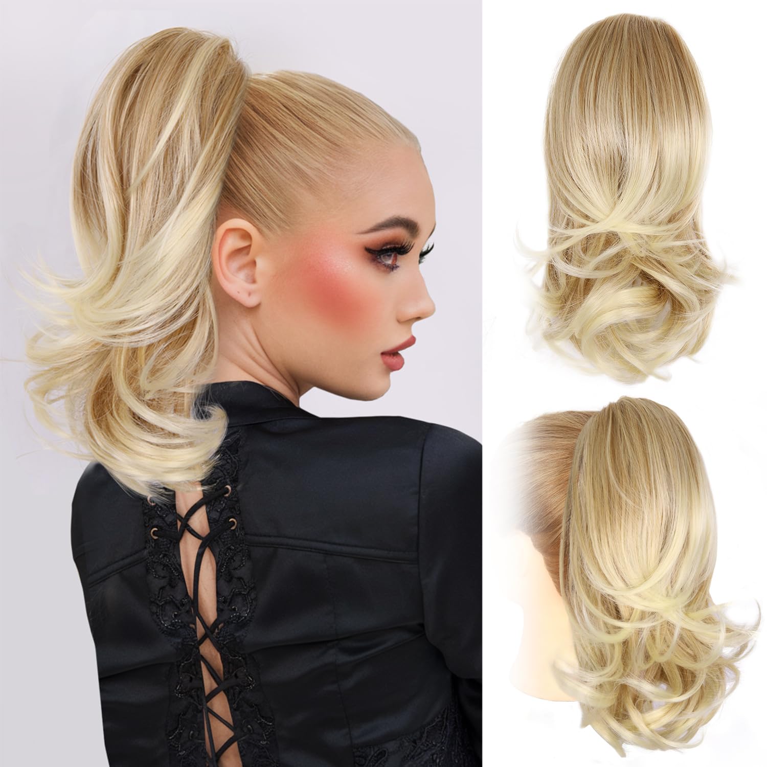 ZQIAN BEAUTY clip-on ponytail in curly 14-inch design for instant volume.