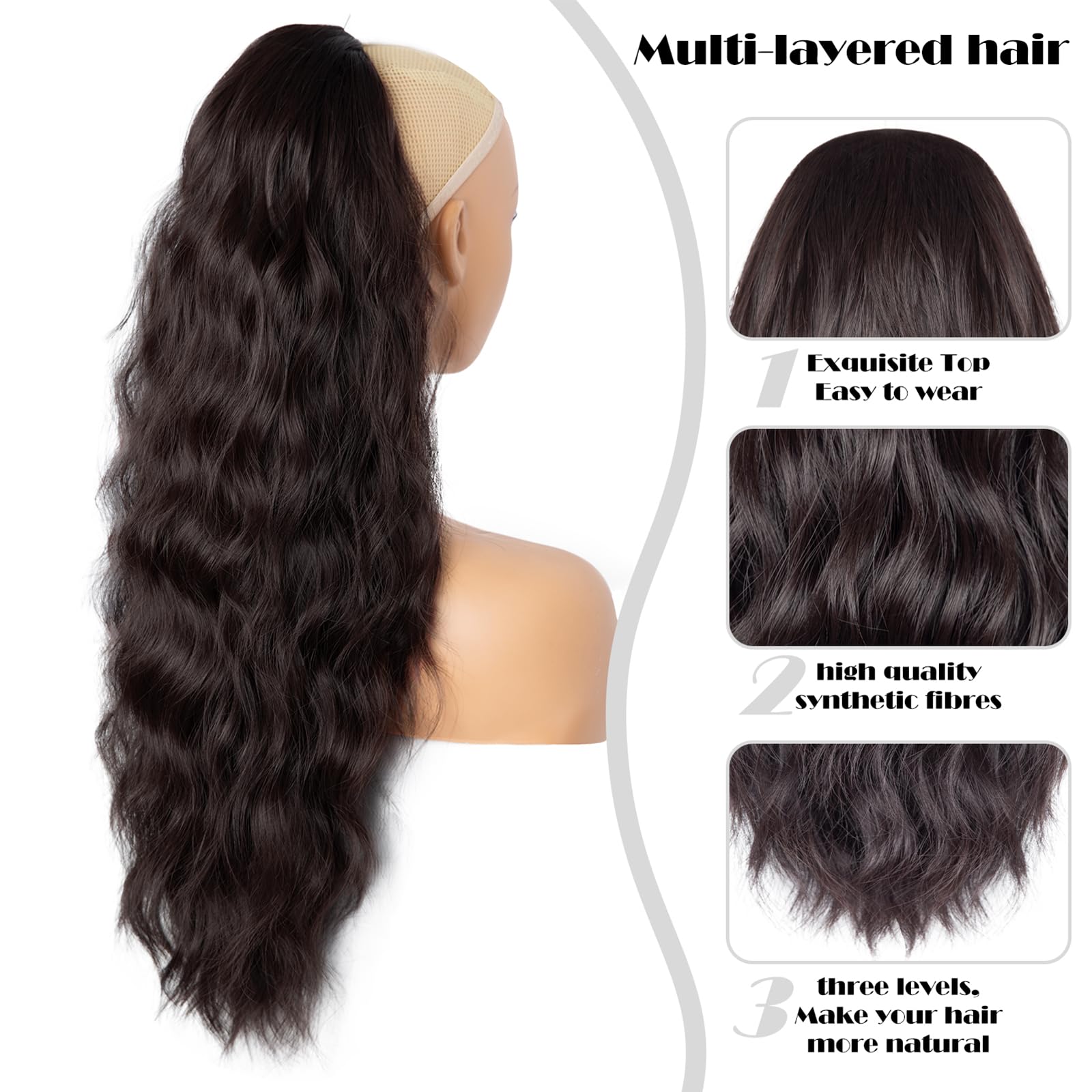 ZQIAN BEAUTY clip-in ponytail image highlighting secure drawstring attachment.
