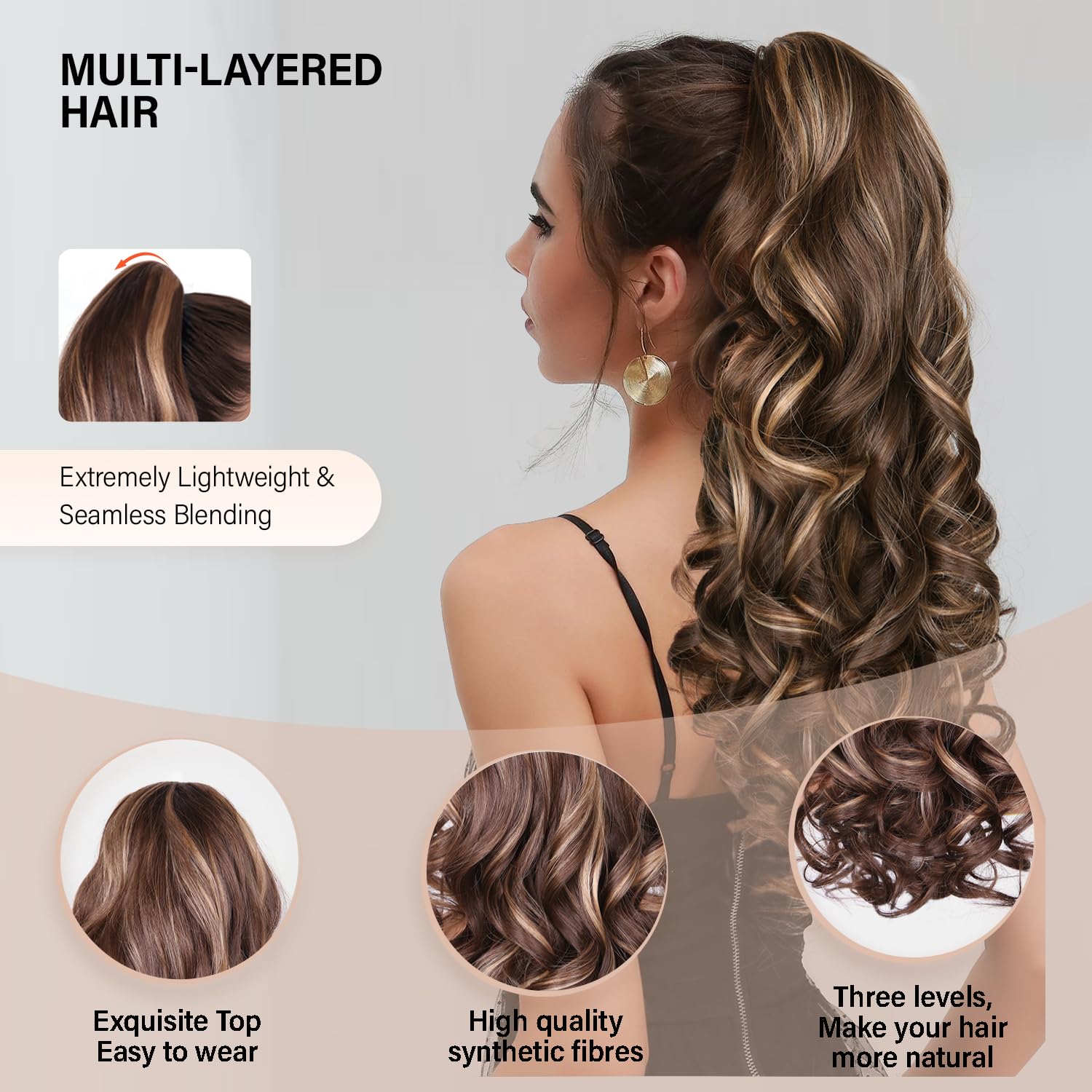 ZQIAN BEAUTY long curly wavy ponytail adds movement and drama