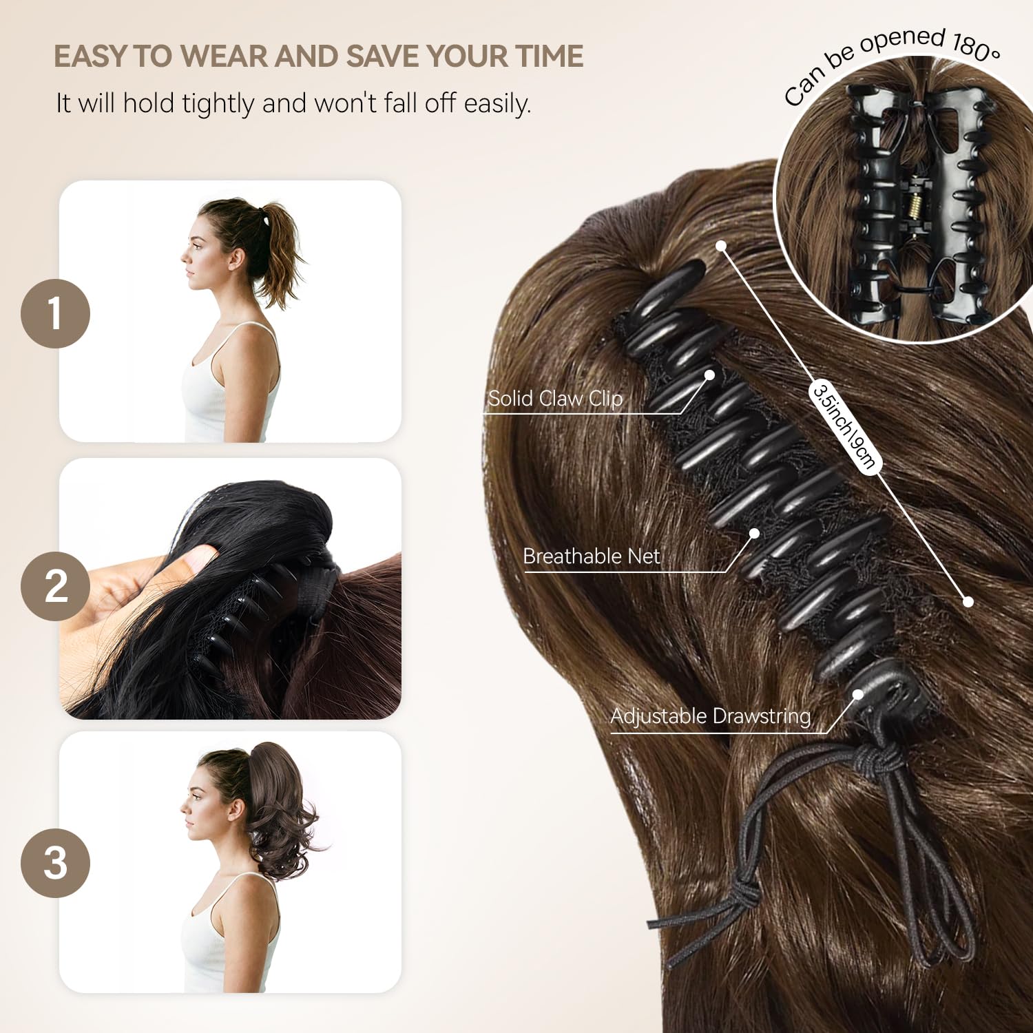 ZQIAN BEAUTY synthetic hair ponytail offers lightweight daily wear