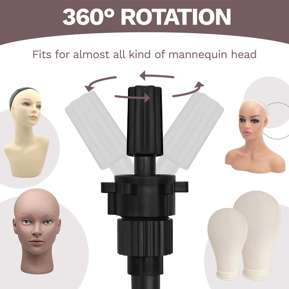 ZQIAN BEAUTY wig stand 360-degree rotation enables easy angle adjustments during styling demos.