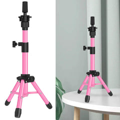 ZQIAN BEAUTY wig stand tripod in pink shows a stable design for training heads.