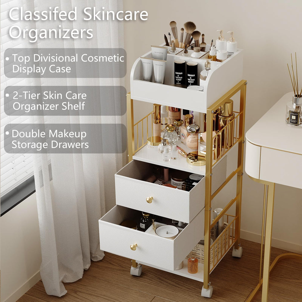 ZQUYAJ makeup organizer cart rotating casters with brakes for mobility and stability
