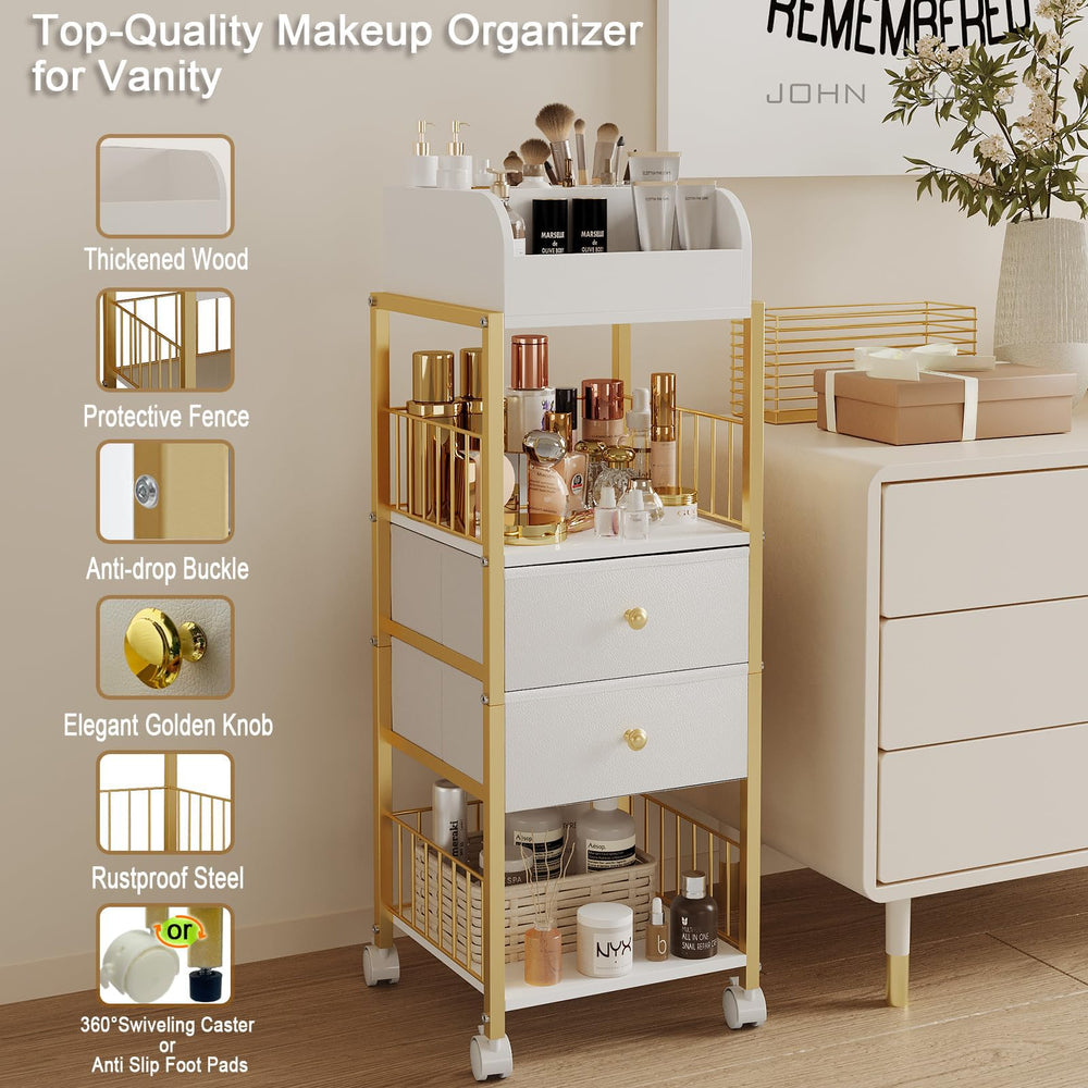 ZQUYAJ makeup organizer cart gold finish to enhance vanity aesthetics