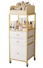 ZQUYAJ makeup organizer cart gold front view for quick, organized vanity storage