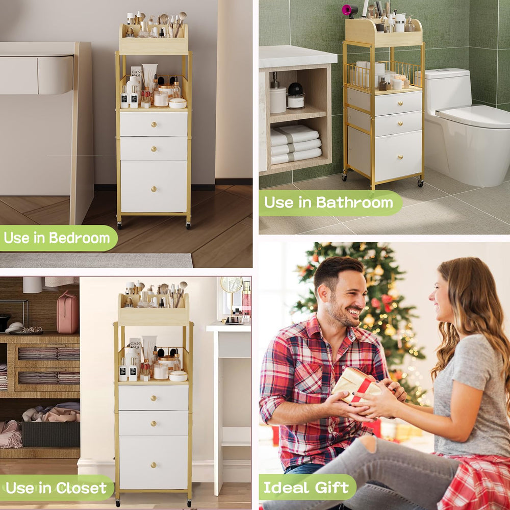 ZQUYAJ makeup organizer cart gold packaging image suggests a gift-ready organization solution