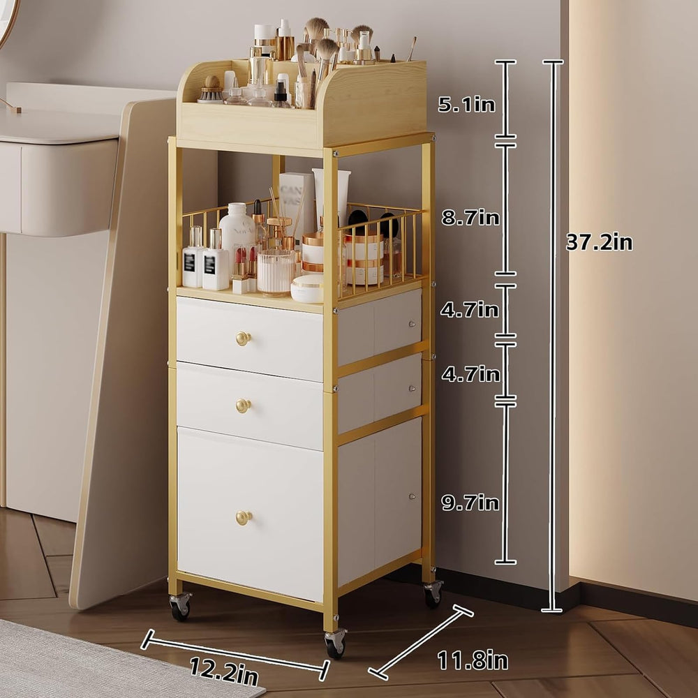 ZQUYAJ makeup organizer cart gold top divisional display keeps brushes and perfumes neatly separated