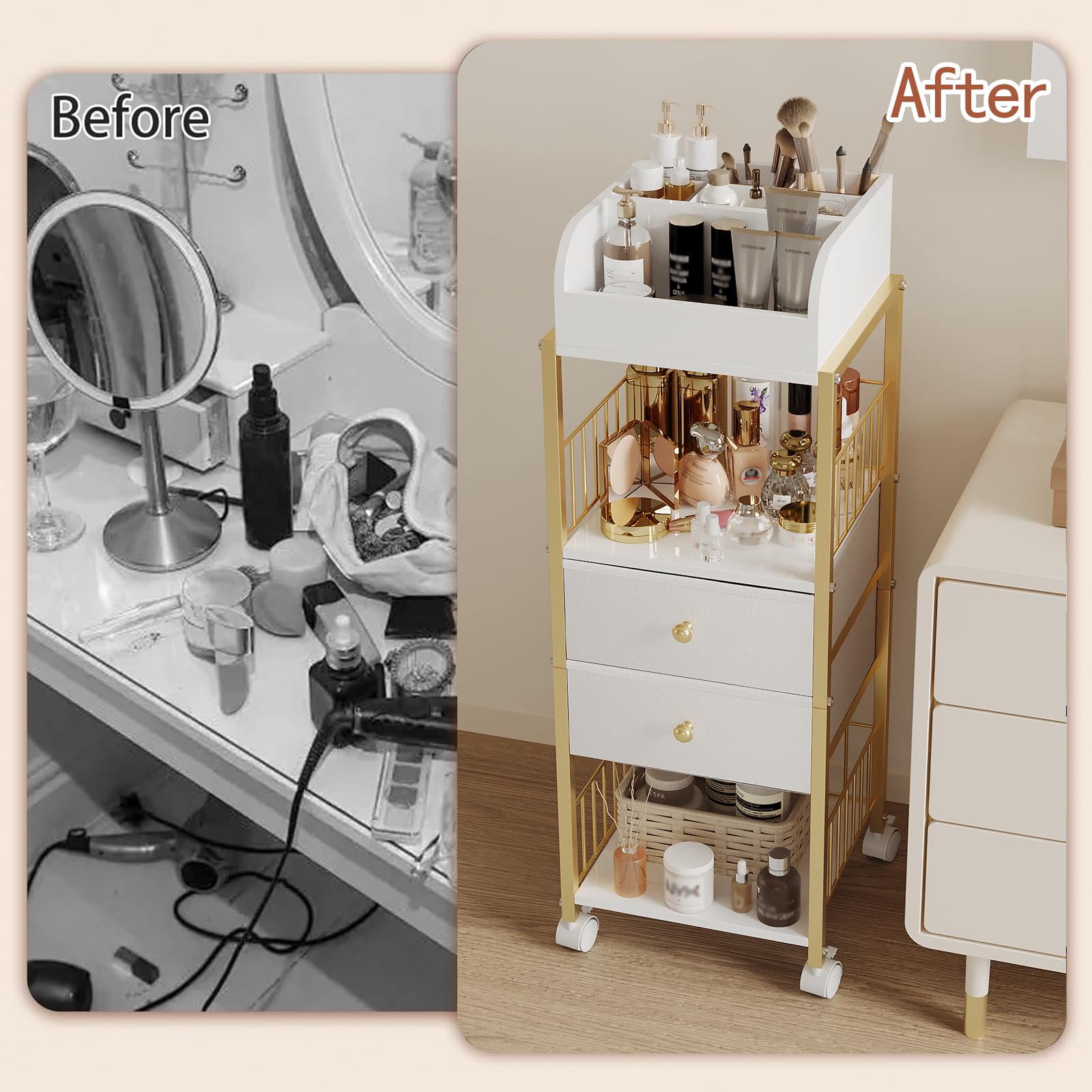 ZQUYAJ makeup organizer cart vanity display for perfumes and brushes