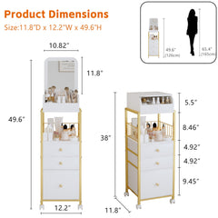 ZQUYAJ mirror with storage underneath provides a mini vanity station on wheels
