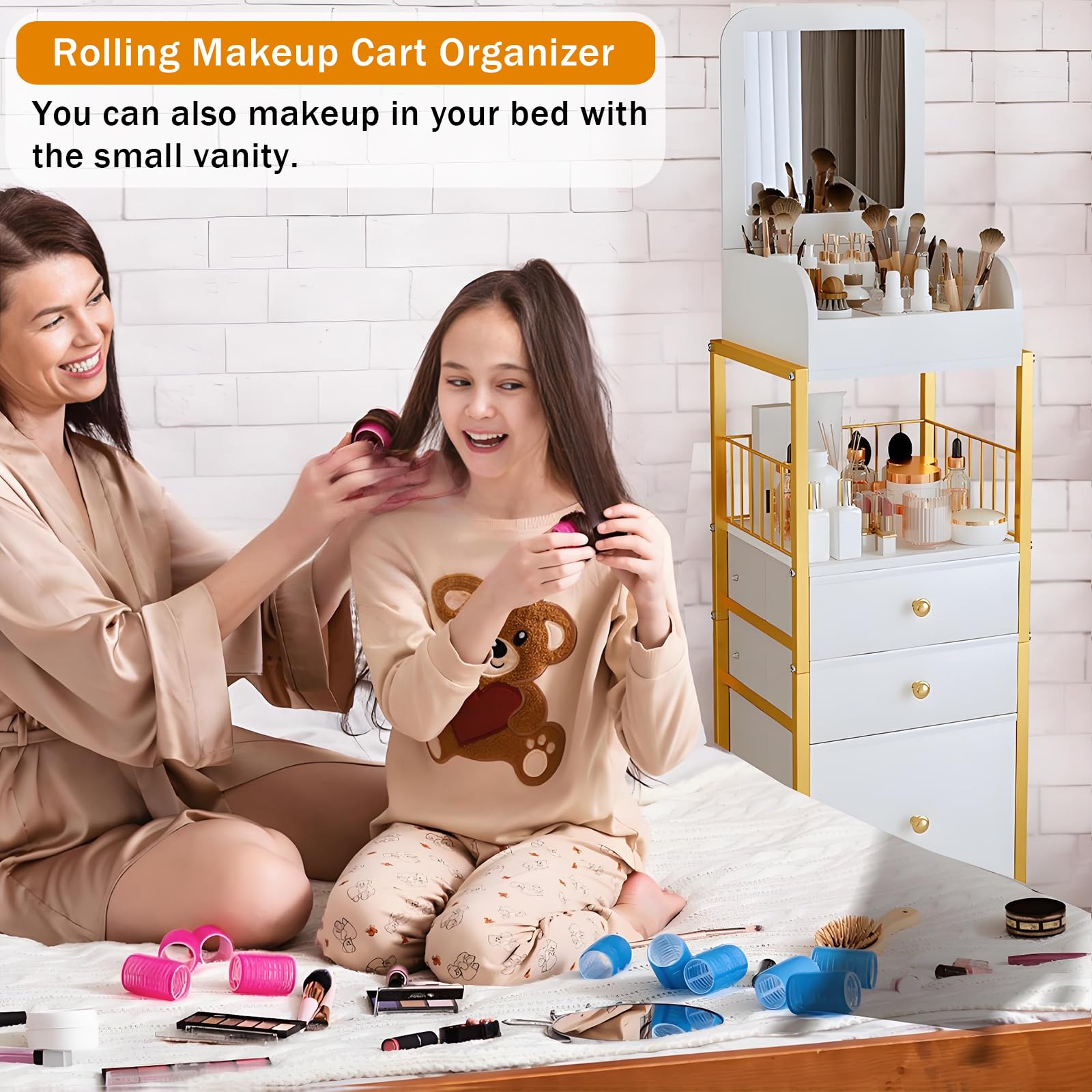 ZQUYAJ smooth-rolling wheels let you move the vanity cart with ease