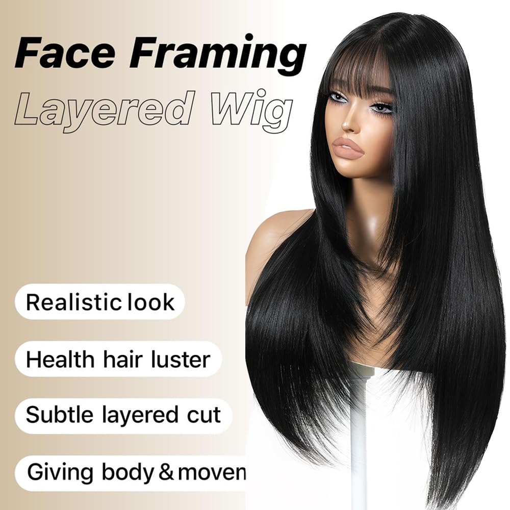 ZRLK long layered wig close-up in black ideal for versatile daily styling.