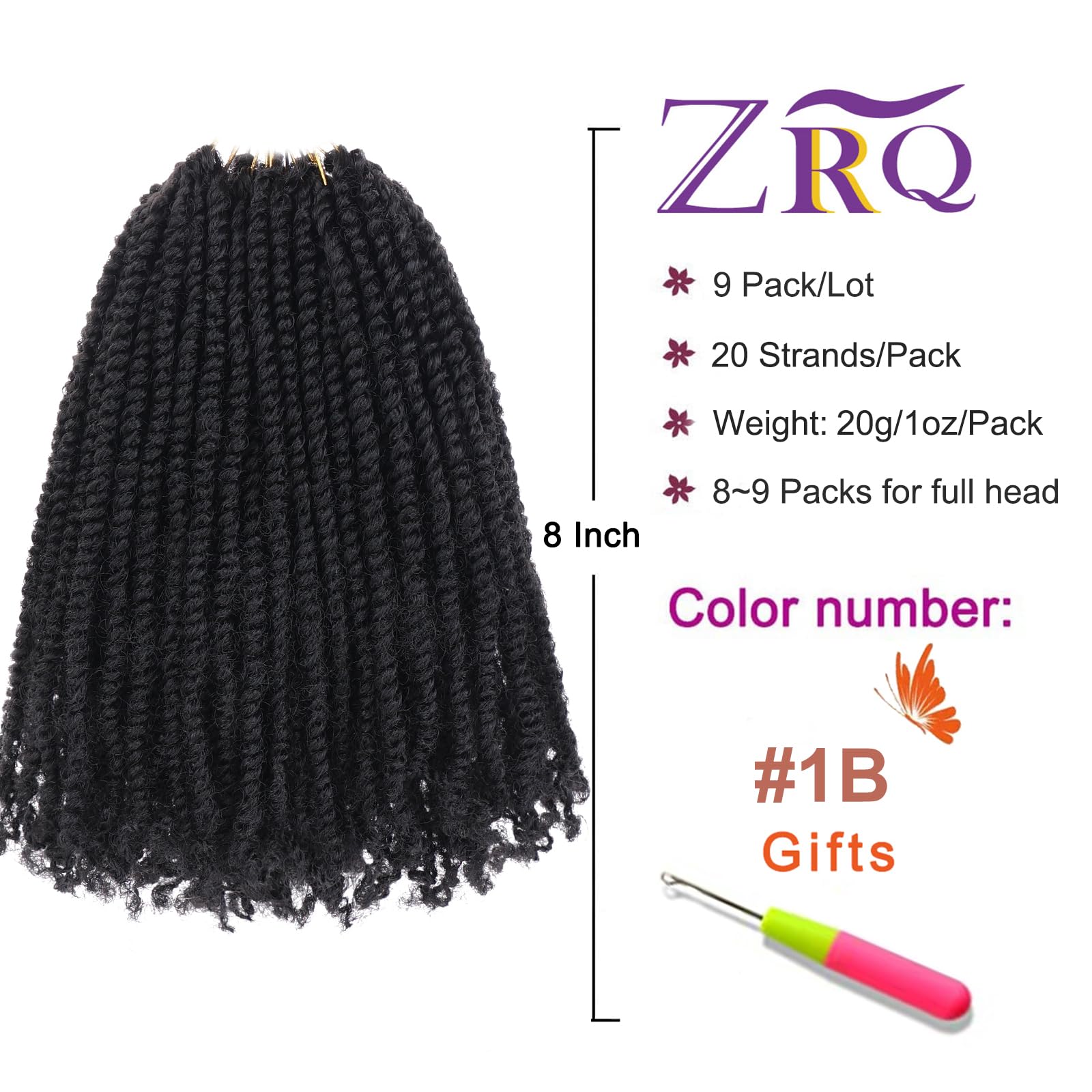 ZRQ pre-twisted micro twist crochet hair showing quick styling and natural texture.