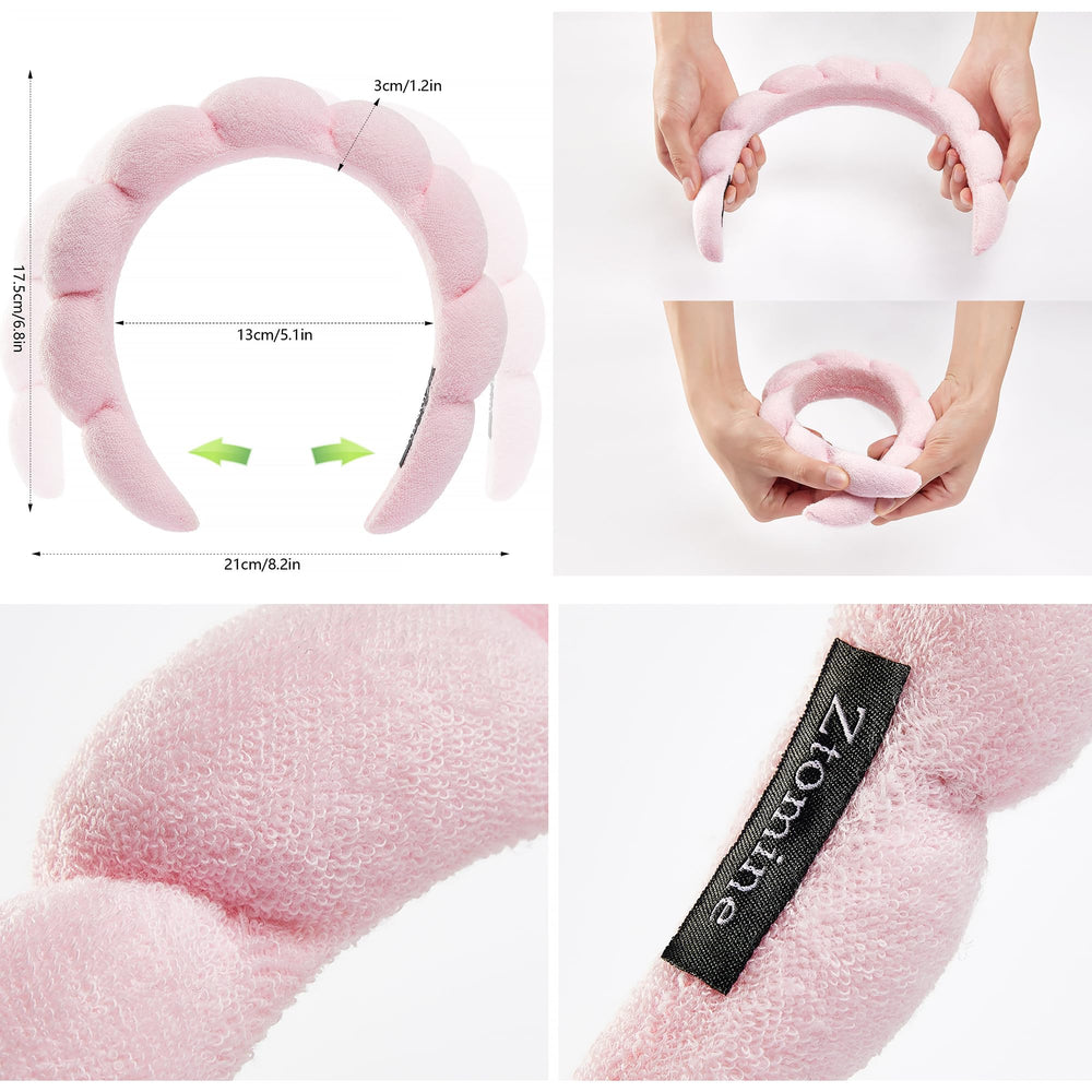 Ztomine spa headbands in pink and orange keep hair away during facial cleansing
