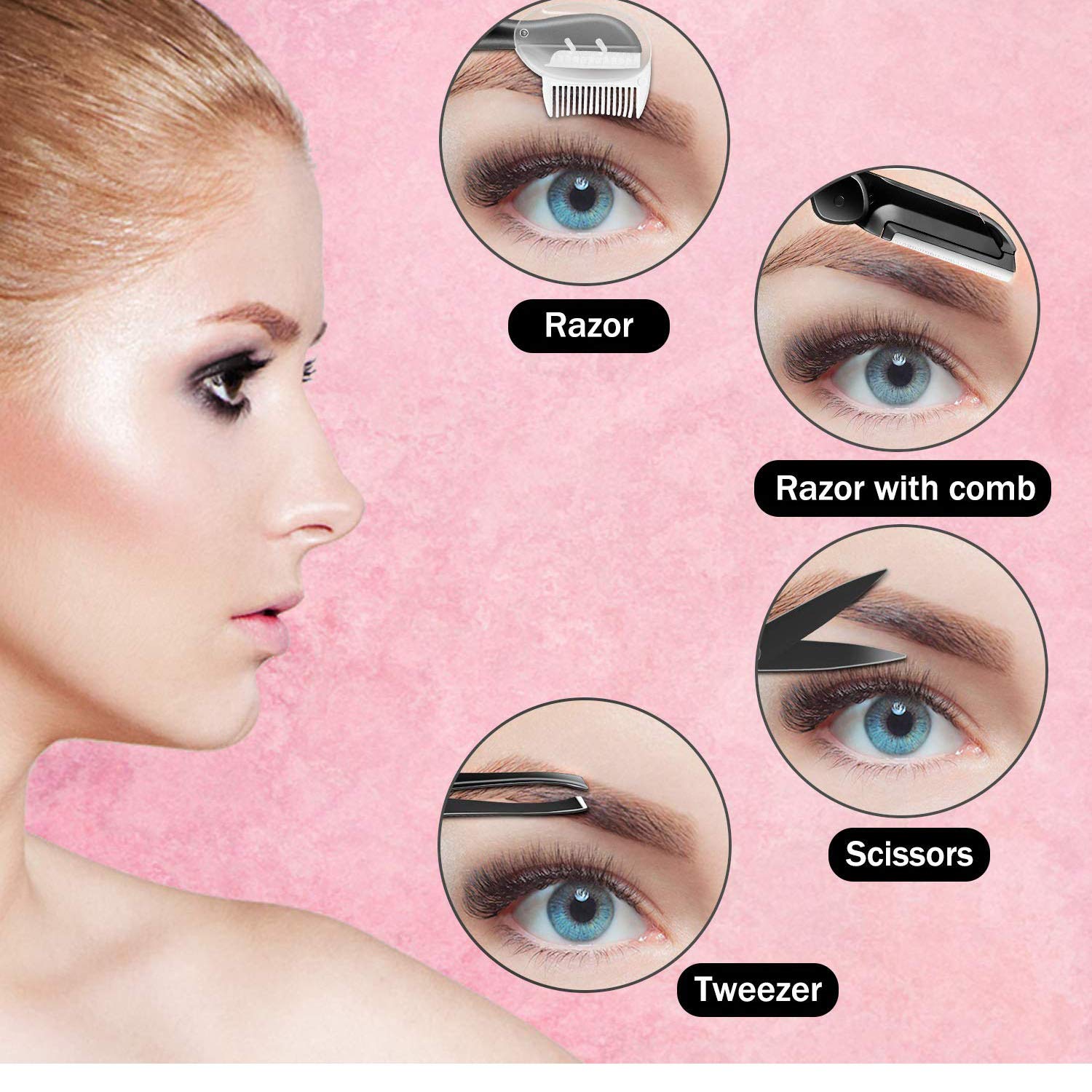 ZTRHYOO kit close-up details tools for safe brow shaping.