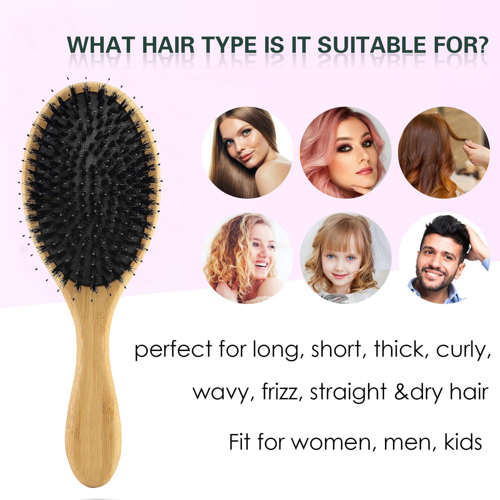 ZTTXHYAN boar bristle brush demonstrates scalp massage while brushing for head-to-toe comfort.