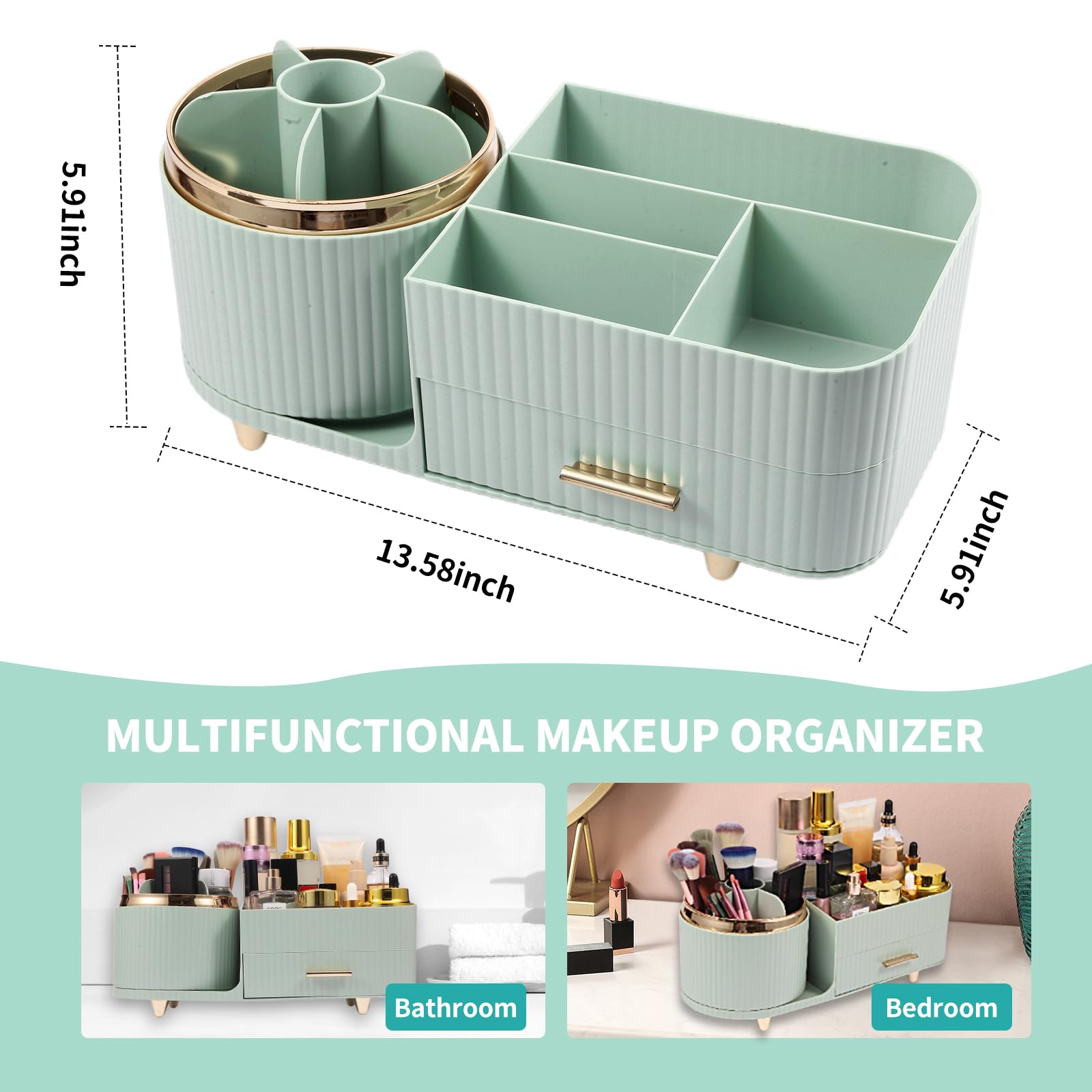 Zufudo model-3016-green right skincare area fits lotions, serums, and palettes