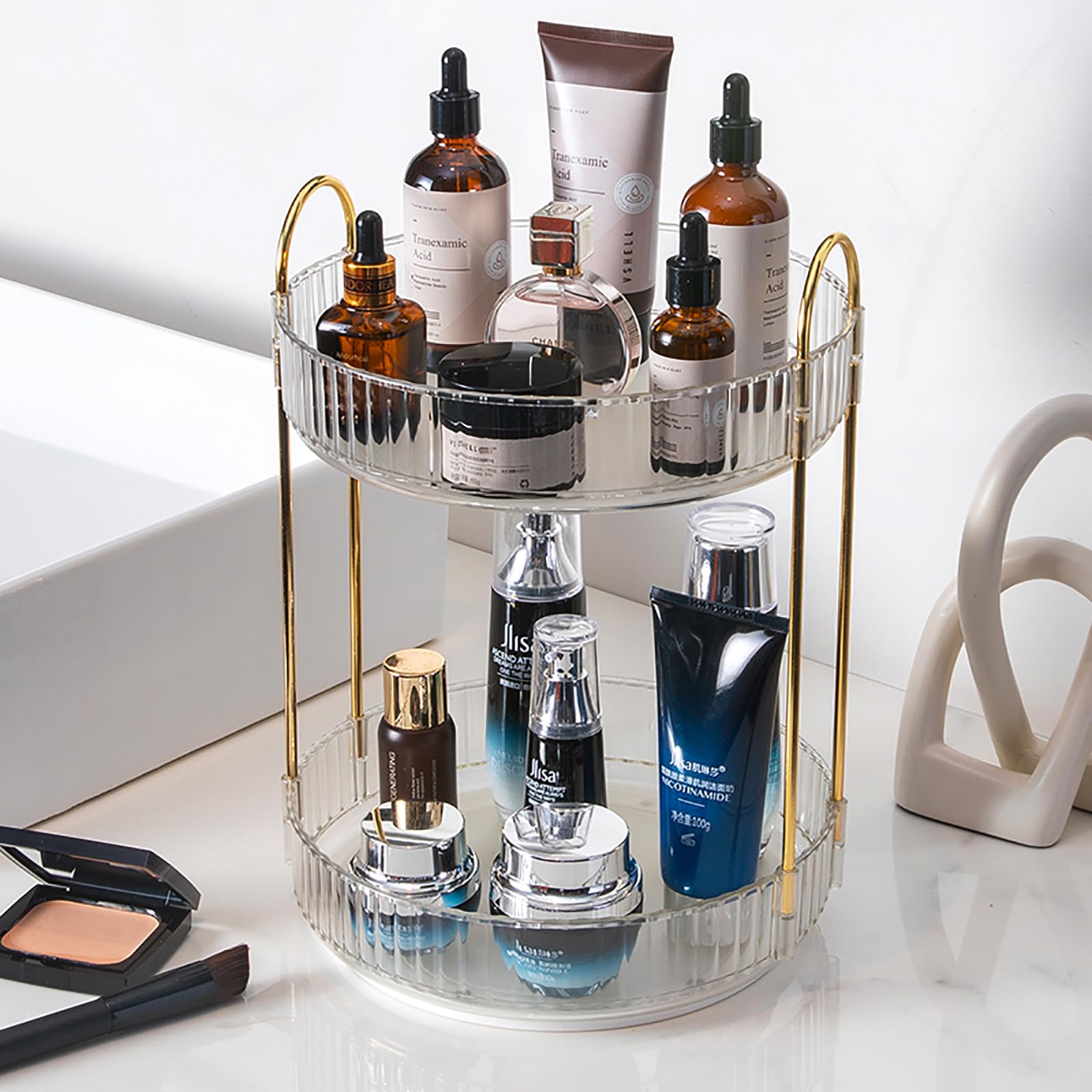 Zufudo rotating makeup organizer top view with 360° spin for quick access to cosmetics