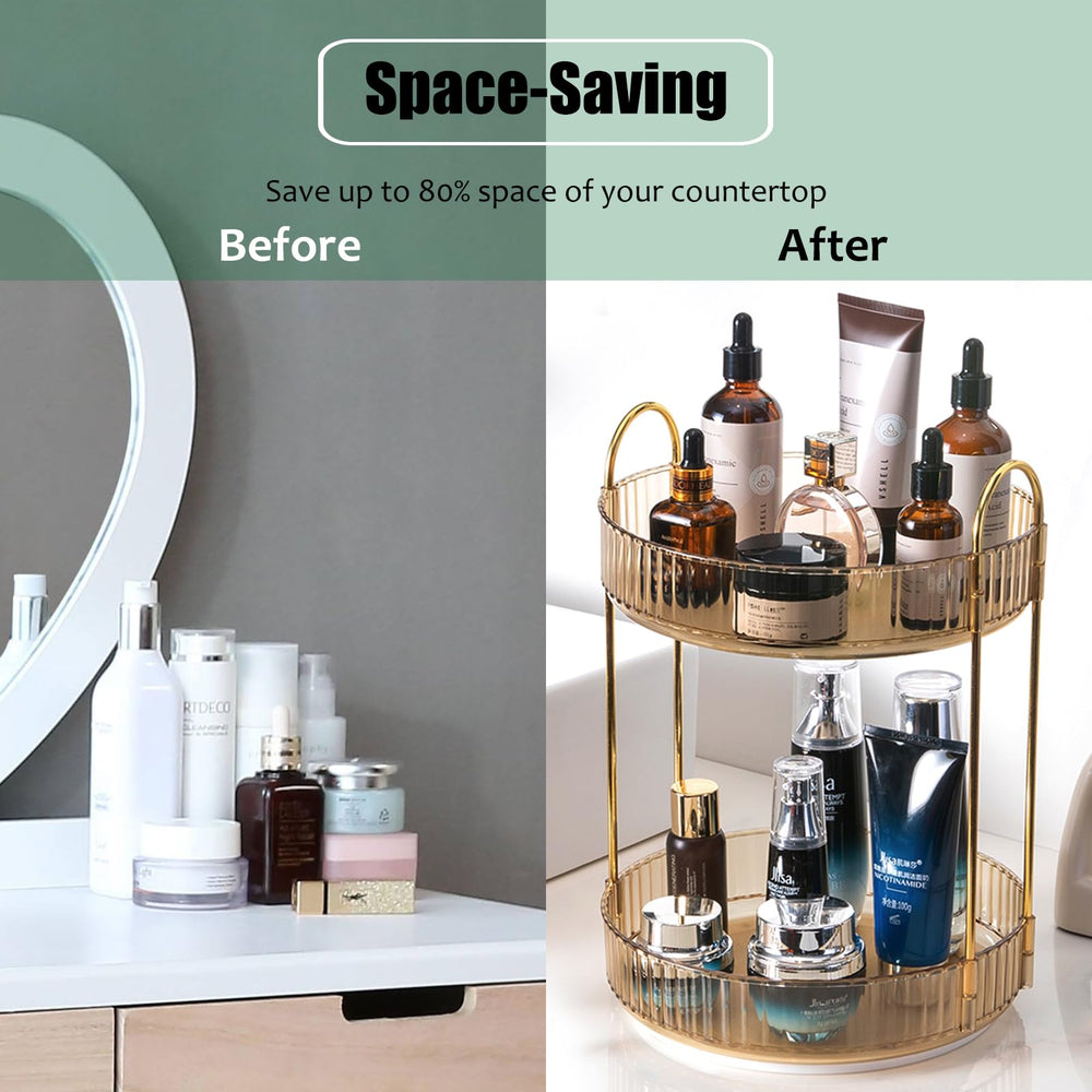 Zufudo rotating makeup organizer amber gold waterproof tray resists bathroom damp