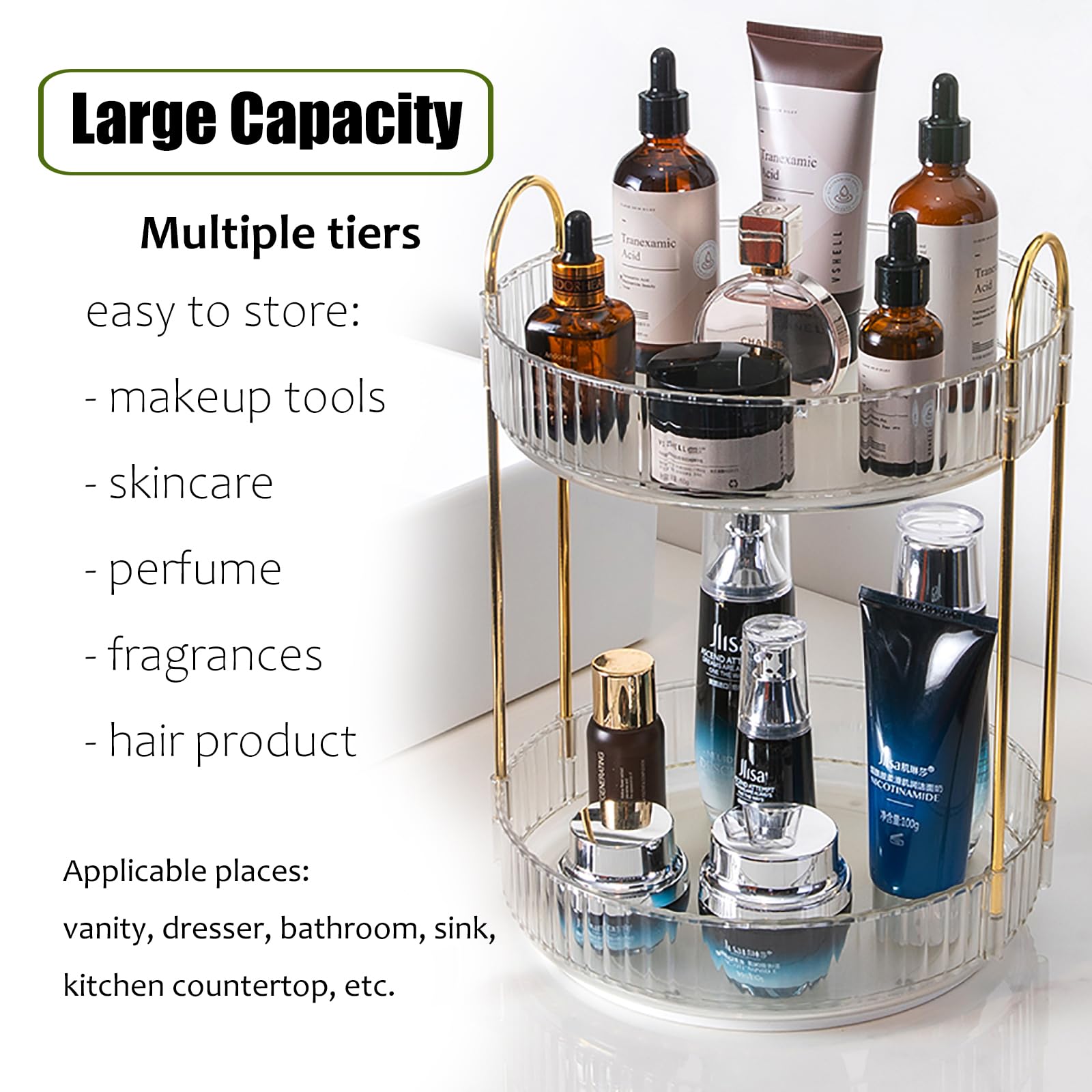 Zufudo rotating makeup organizer bathroom-clean design resists dampness and cleans easily