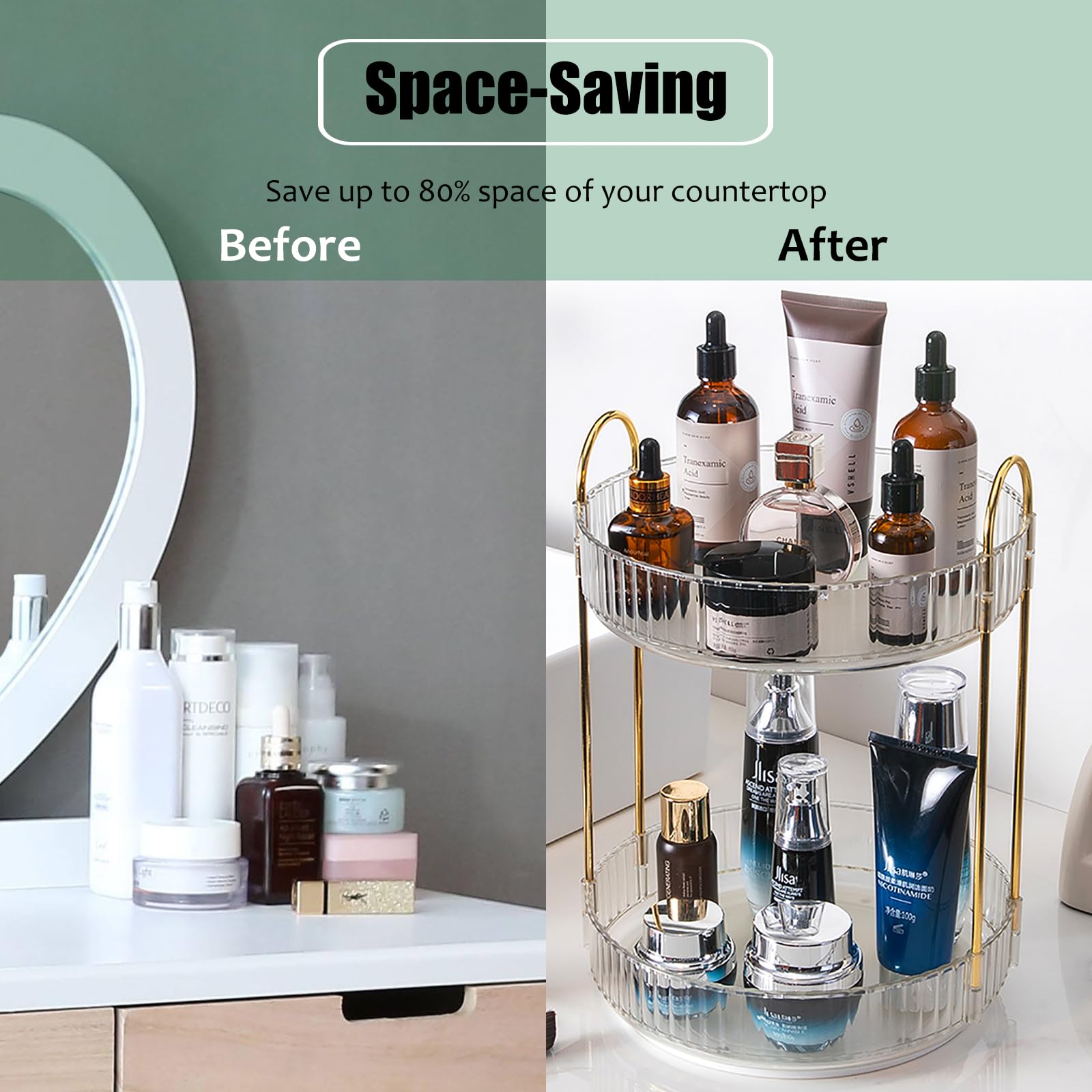 Zufudo rotating makeup organizer sturdy construction combines metal connectors and plastic trays