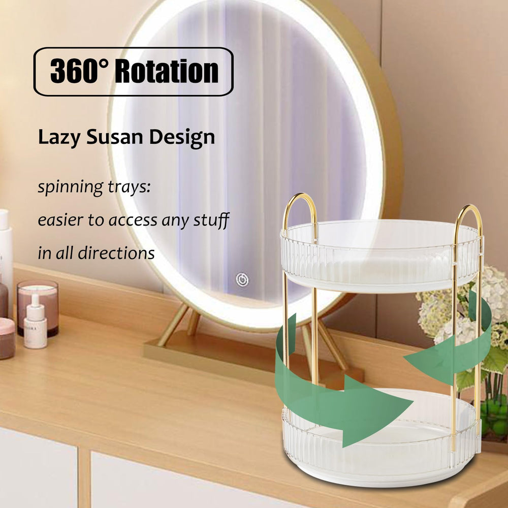 Zufudo rotating makeup organizer provides clear visibility and easy access on bathroom vanity