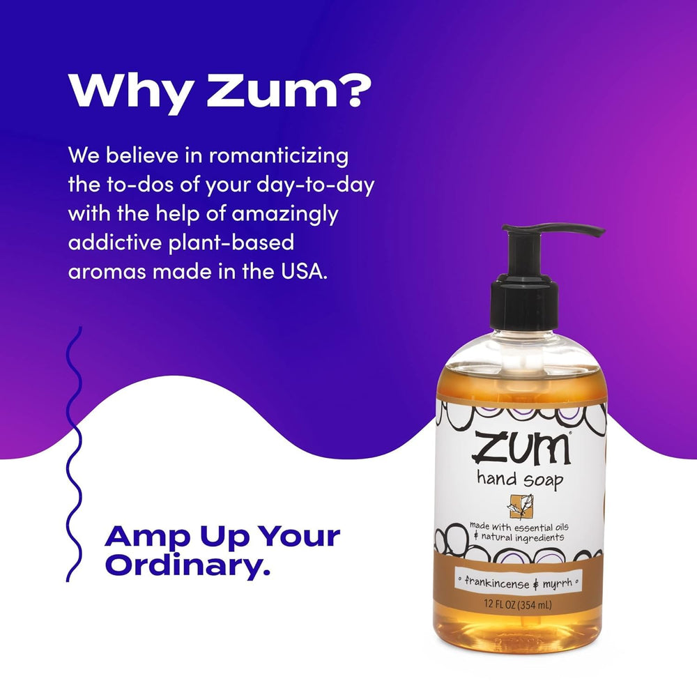 Zum Frankincense Myrrh hand soap foam evokes spa-like aroma during daily routines.
