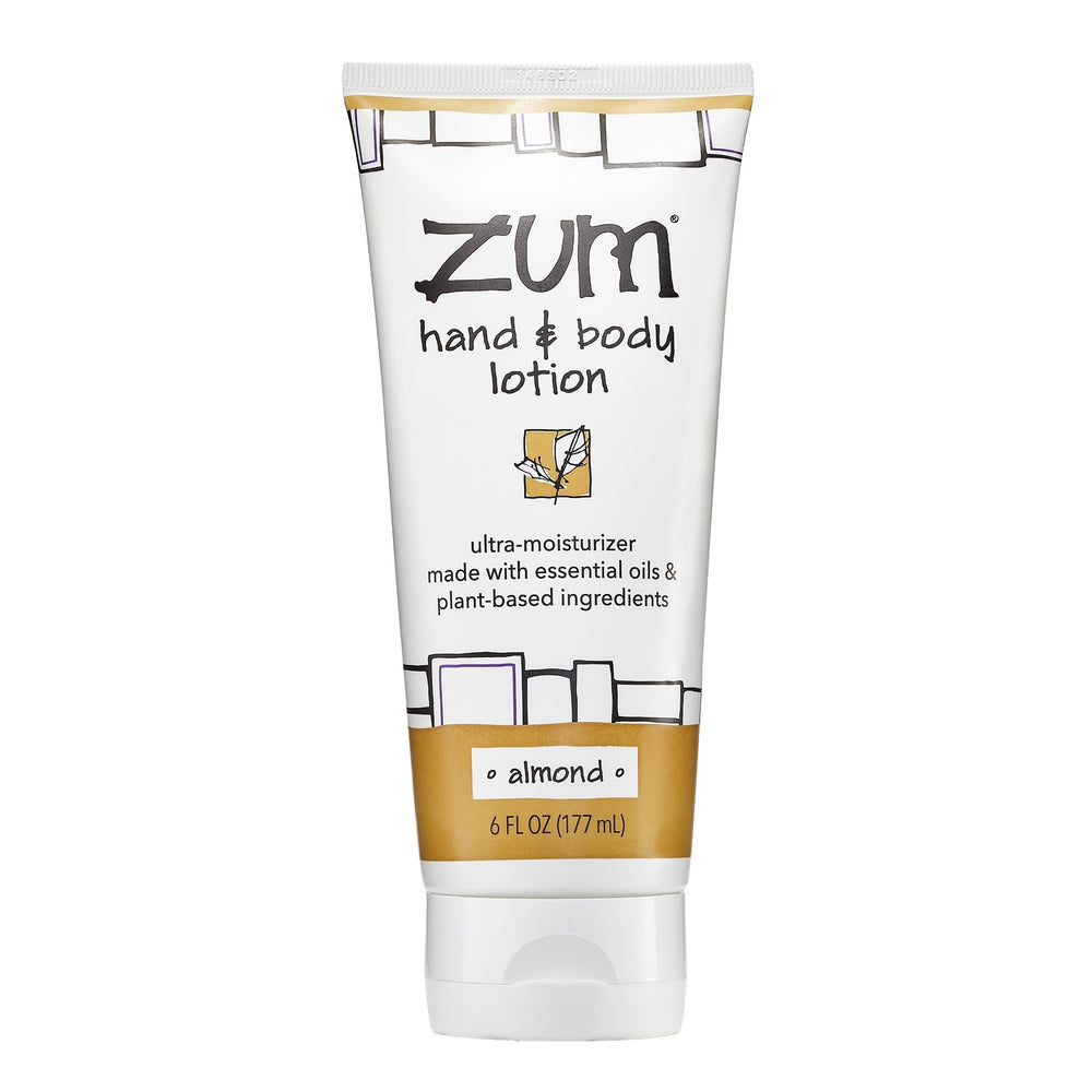 Zum Hand & Body Lotion Almond bottle showing natural almond scent for daily moisture.
