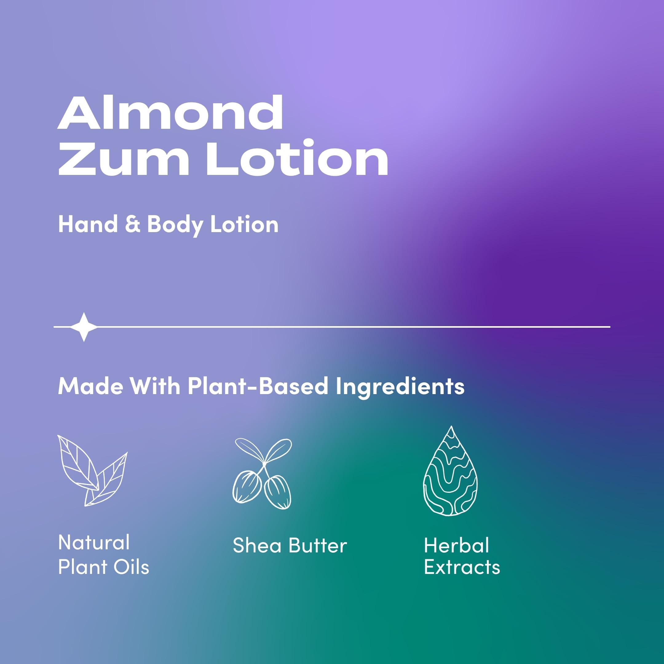 Zum Hand & Body Lotion Almond closeup reveals creamy texture for quick hydration.