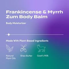 Zum Indigo Wild Body Balm label closeup with goat milk and shea butter