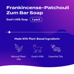 Zum Indigo Wild goat milk soap bar ingredients close-up highlighting natural oils for skin nourishment