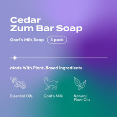 Zum Indigo Wild Goat Milk Soap Cedar packaging highlights simple, eco-friendly design.