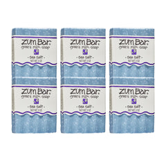 Zum Indigo Wild goat milk soap sea salt six-pack on display for everyday cleansing.