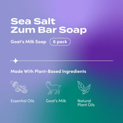 Zum Indigo Wild soap bar closeup with creamy lather for gentle hand and body cleansing.