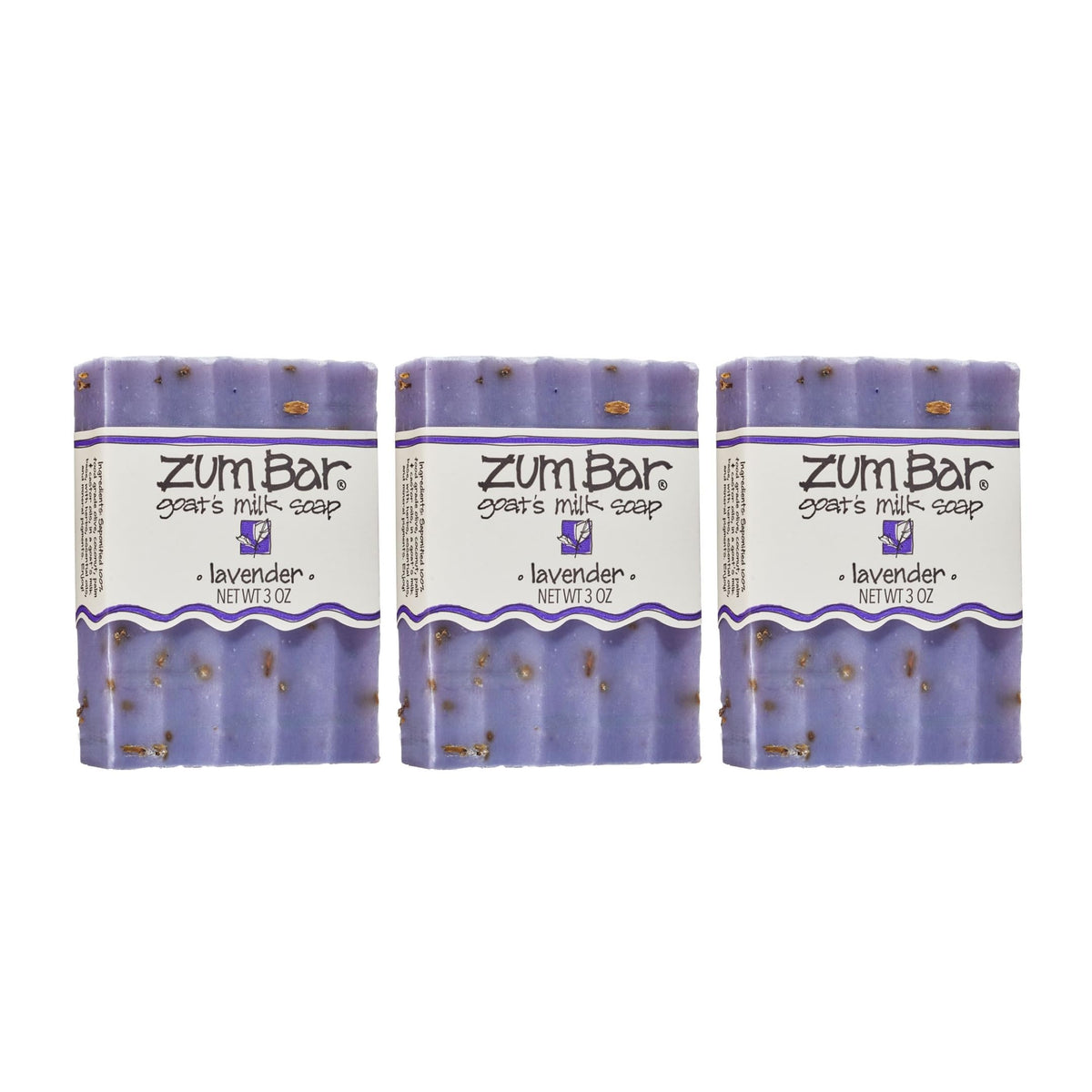 Zum Indigo Wild lavender goat's milk soap packaging highlights natural ingredients and cruelty-free care.