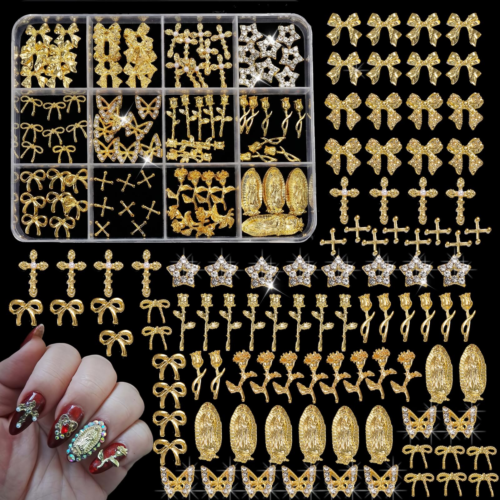 ZUMILLMN 96pcs 3D nail charms bow add elegant sparkle to manicures.