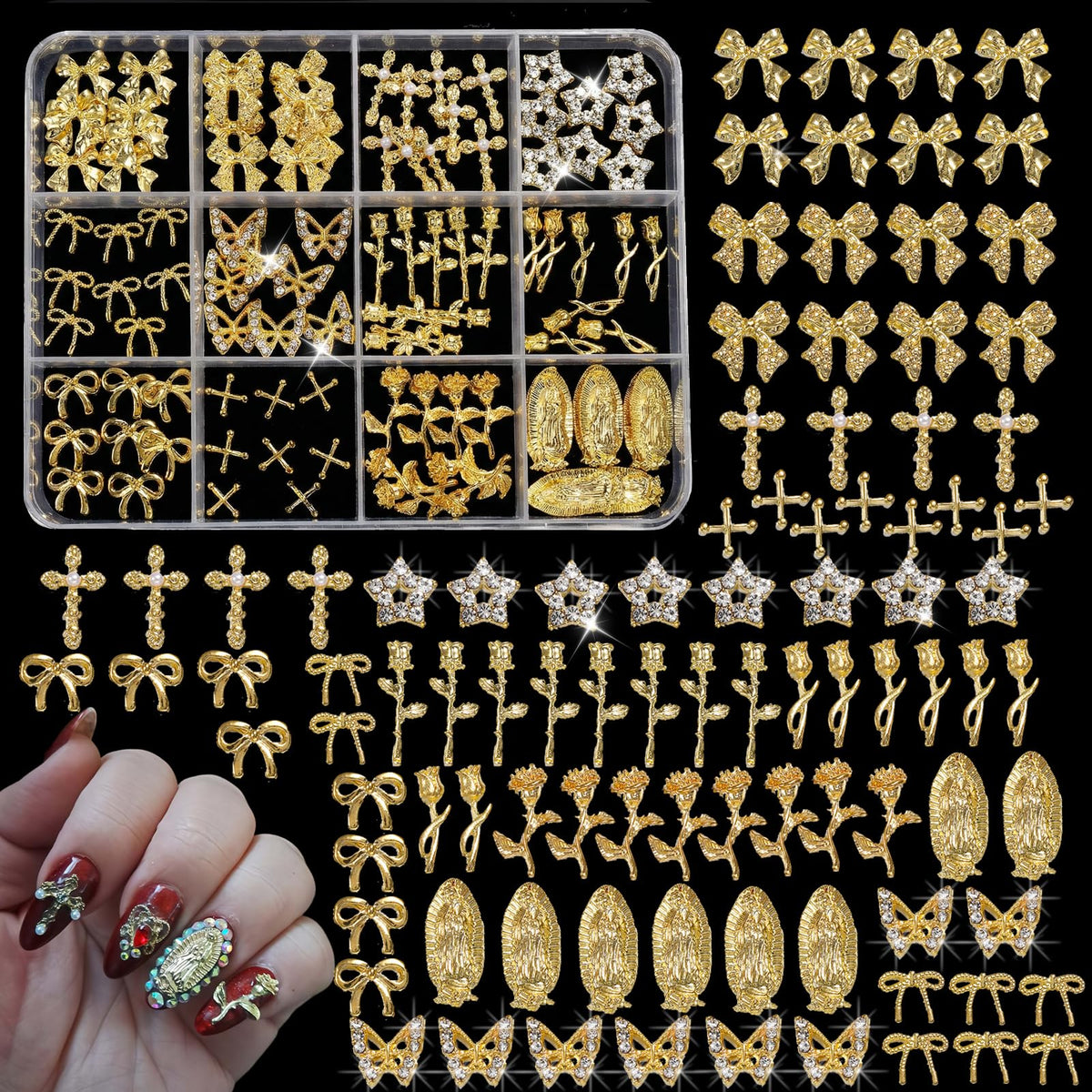 ZUMILLMN 96pcs 3D nail charms bow add elegant sparkle to manicures.
