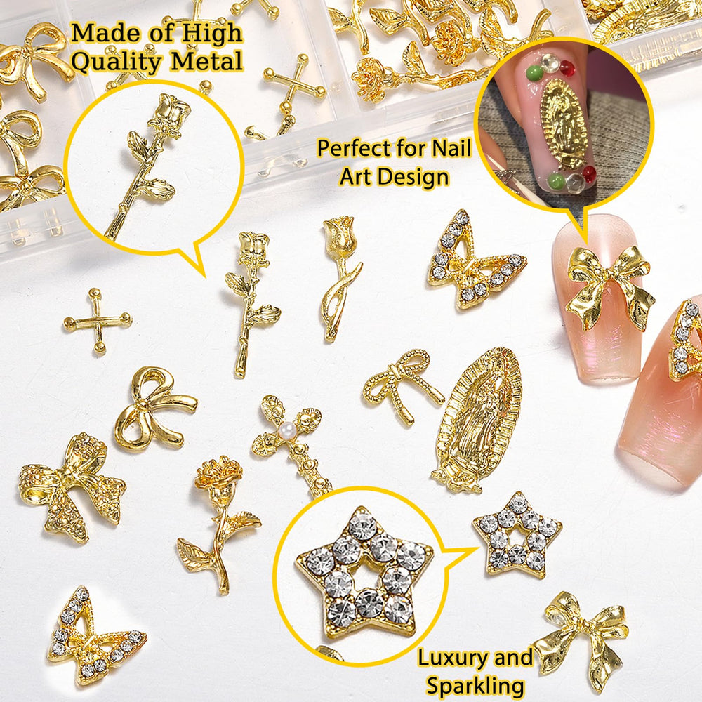 ZUMILLMN 96pcs 3D nail charms virgin mary and coin charm adds vintage charm and shine to nails.