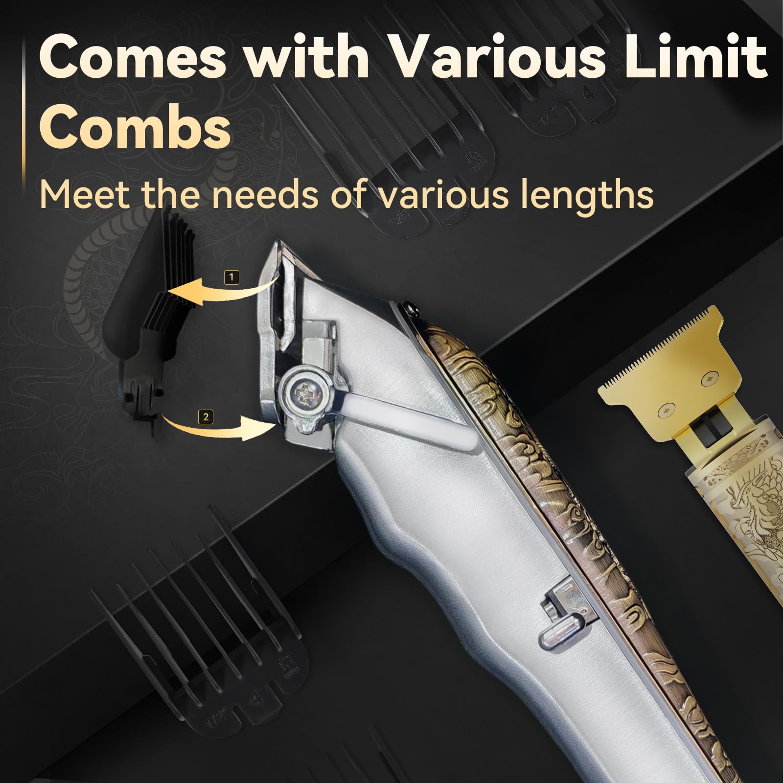 ZUWSUJS guard-set with 12 attachments enables versatile length options.